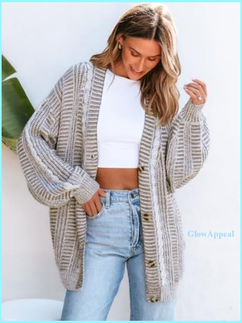 Oversized Chunky Knit Cardigan Sweater with Pockets, Open Front - Picture 5 of 6